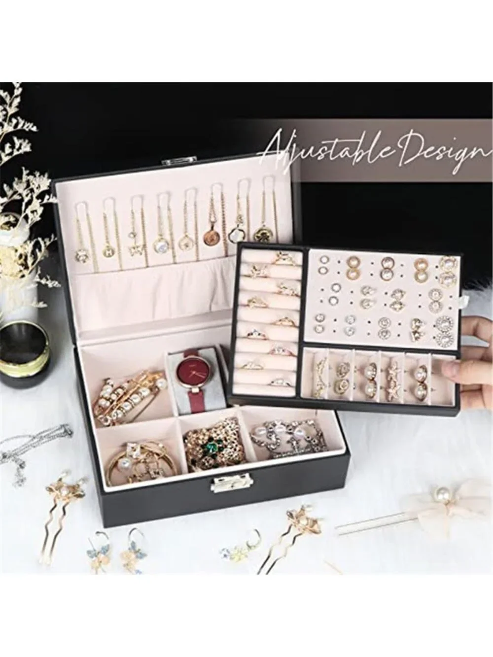 Jewelry Box Organizer Locking Storage Case Ring Earring Necklace Holder